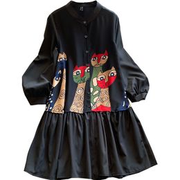 Spring Vintage Long Sleeve Women Print Casual Plus Size Runway Robe Puff Ladies Ruffles Shirt Dresses 210510