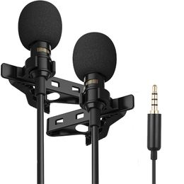 Dual Mini Portable Lavalier Microphone Condenser Clip-on Lapel Mic Wired Mikrofo/Microfon for Phone for Laptop PC