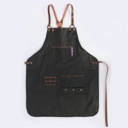 WEEYI Men Women Black Barber Aprons Waterproof Hairdressing Salon With Leather Straps Drop For Hairdresser 210625