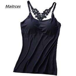 Camis Summer Sexy embroidered Backless Women Tank Tops Sexy Slim Lady Built In Bra Self Mould Bra Tops Strap Camisole TX060 210623