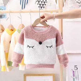 Warm Toddler Boys Girls Sweatshirts Autumn Winter Coat Sweater Baby Plus velvet thicken Outfit kids clothes Promotion 211029