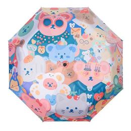 Cute Cartoon Children Umbrella Windproof Women Fold Automatic Kids Gift s Female Rainy Sunny Parasol 210721