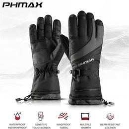 PHMAX Winter Ski Gloves Touch Screen Outdoor Sports Thermal Snowboard Waterproof Windproof Mountaineering Skiing 220106