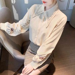 Comelsexy Fashion Embroidery Lady Shirt Elegant Female Long Sleeve Stitching Casual Blouse Spring Korean Women Tops 210515