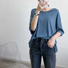 Spring Fashion Korean Women's O-Neck Modal Short Sleeve T-shirt Solid Colour Oversized T Shirt 210607