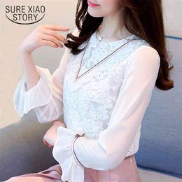 long sleeve women shirts white lace chiffon blouse shirt Fashion elegant womens tops and s blusas femininas 1800 50 210506