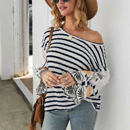 Vinatge Striped Spring Autumn Women Blouse Casual Loose Flare Sleeve Flower Embroidery Lady Blouses W290 210526