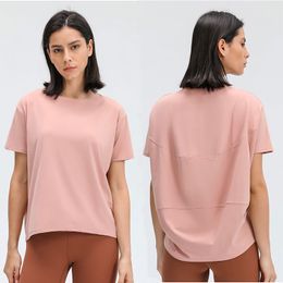 L079 Round Neck T Shirts Lady Yoga Outfit Solid Color Women Sports Tops Girl Fitness Shirt Soft Relaxed Fit Top Casual wear