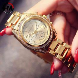 Ladies Top Luxury Brand Diamond Clock Women Wrist Watch Calendar Waterproof Rose Gold Fashion Casual Wristwatch 210527