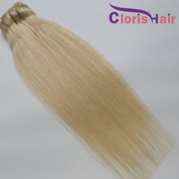 Platinum Blonde Clips On Human Hair Extensions #613 Silky Straight Brazilian Virgin Blond Weave With Clip Ins 8pcs 120g/set 12-24Inch