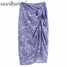 Casual Beach Long Maxi Skirts Paisley Print Summer High Waist Knot Front Split Asymmetric Ankle Length Skirt Women 210604