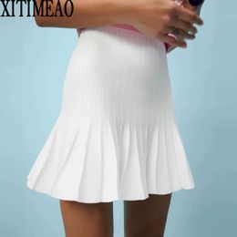 Za High Waist Bag Hip Half-length Knitted Skirt A-line Umbrella Women Sexy Wrap Mini Fishtail 210602