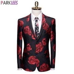 Men's Luxury Rose Floral Embroidery Suit Jacket Slim Fit Notched Lapel Blazers Men Weddings Groom Party Dinner Tuxedo Costume 6X 210522