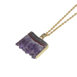 Pendant Necklaces Natural Slice Geode Drusy Stone Necklace Women Purple Crystal Quartz Amethysts Druzy Chain Femme 2021
