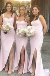 Spaghetti Straps Floor Length Bridesmaid Dress Mermaid Side Slit Sleeveless Spring Summer Wedding Guest Maid of Honour Gown Custom Made Plus Size Available