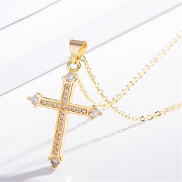 Fashion Jewelry Gold Plating Diamond Jesus Cross Necklace Women Men Crystal Row Pendant Necklaces