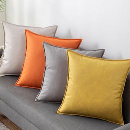 Cushion/Decorative Pillow Pu Leather Fabric Pure Colour Waterproof Breathable Home Sofa Cushion Cover Pillowcase Without Core Living Room Bed