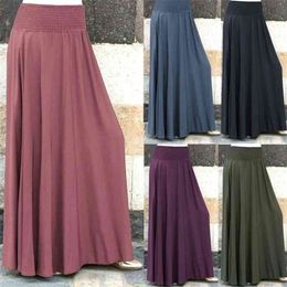 Skirt Vintage Multi-colored Long Autumn Casual High Waist Maxi Fashion Female Boho Pleated Plus Size 210621