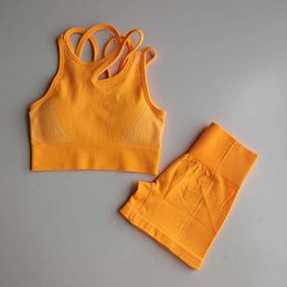 Women SeamlYoga Set Sports Suit Female Workout Clothes Sports Bra High Waist Gym Shorts Sportwear Custom X0629