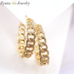 5Pairs, 29MM, Circle geometric unique link shape pave cz chain Luxury women hiphop earring fashion jewelry