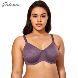 DELIMIRA Women's Underwire Minimizer Bra Plus Size Jacquard Supportive Everyday Bras 210623