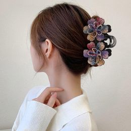 Korean Flower Rhinestone Hair Claws Clips For Thick Hair Clamps Hair Crab Women Shiny Color Ponytail Barrettes Accessories