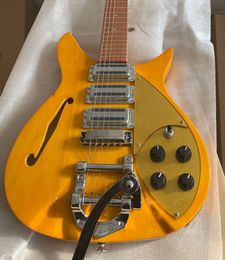 6 Strings John Lennon 325 Trans Semi Hollow Body Yellow Electric Guitar Single F Holes, Short Scale 527mm, Gloss Fingerboard, Dot Inlay, 3 Toaster Pickup