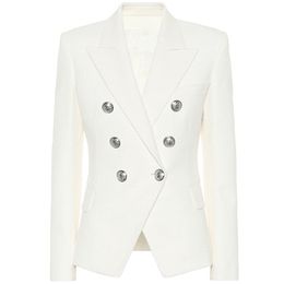 HIGH STREET Classic Designer Blazer Women's Double Breasted Metal Lion Silver Buttons Pique Jacket 210930