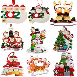 New Christmas Personalized Ornaments Survivor Quarantine Family 2 3 4 5 6 Mask Snowman Hand Sanitized Xmas Decorating Creative Pendant Toys