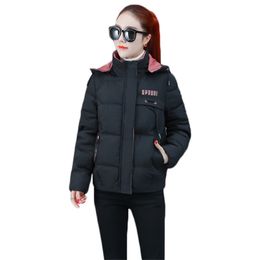 Winter jacket women black M-3XL plus size loose hooded short down cotton coats Korean fashion letter warmth parka feminina LR328 210531