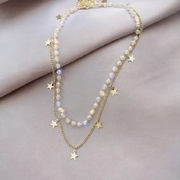 Chokers Double Temperament Crystal Star Clavicle Chains Trendy Gold Simple Elegant Exquisite Wedding Gifts Super Fairy Necklaces Jewelry