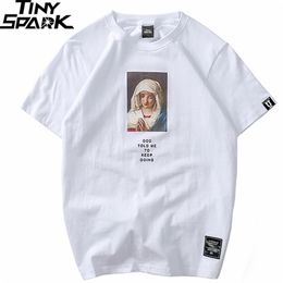 Summer Men's T Shirts Virgin Mary Printed Casual Short Sleeve T-Shirt Cotton Hip Hop Tops Tee Fashion Streetwear Tshirt 210707