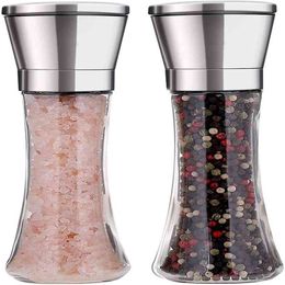 Salt and pepper grinder 2-piece stainless steel manual spice salt set coarse-grinding ceramic rotor 210611