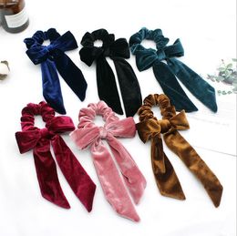 Velvet Hairband Bowknot Girl Hair Scrunchies Scarf Elastic Hair Bands Bow Ties Rope Ponytail Holder Hair Accessories 6 Colours DW5456