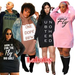 Women Hoodies Dresses Plus Size Sweater Designer Letter Printed Casual Large Ladies Dress Lantern Sleeve Polka Dot Skirt 5 Colours