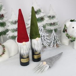 Christmas Wine Bottle Cover Handmade Swedish Gnomes Wine Bottle Toppers for Xmas Home Party Table Decorations Xmas Gifts LLD8489