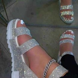2021 Summer Sandals Fashion Rhinestone Women's Shoes Open Toe Outdoor Plus Size 36-43 Sandalia Plataforma Zapato Mujer Y0721