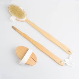 Natural Long Wooden Bristle Body Brush Massager Bath Shower Back Spa Scrubber