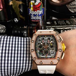 Luxury Designer Men Watch 11-03 Iced Out Rose Gold Men's Automatic Watches High Quality Rubber Strap Multifunction Clock