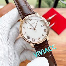 Classic Stainless steel Roman Number Wristwatch Men Automatic Mechanical calendar Watch waterproof Genuine leather clock 42mm