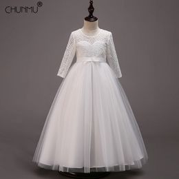 First Communion Dress Flower Girls Kids Clothing White Tutu Princess Dresses for Children Party Custumes Teens 4-14 Years 210508