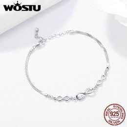 WOSTU 925 Sterling Endless Love Infinity Chain Link Adjustable Women Bracelet Luxury Silver Jewellery FIB037
