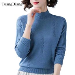 Long Sleeve Thicken Soft Pullovers Elastic Slim Ladies Half Turtleneck Sweater Solid Color Ribbed Winter Jumpers 210805