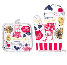 5sets Cartoon Prints Canvas Bakeware Oven Mitts for Kitchen Cooking Baking