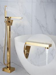 Bathroom Shower Sets Nordic Copper Gold Floor Type Independent Bathtub Faucet Cylinder Side Vertical Simple Modern