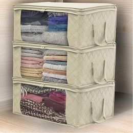 Non-woven Foldable Storage Bags Dustproof Portable Clothes Organiser Box Transparent window Household Quilt Comforter Container Bag JY0583