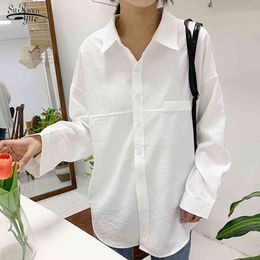 Spring Vintage White Blouse Plus Size Women Long Sleeve Button Shirt Tops Casual Loose Cotton OL Ladies Blusas 12538 210521