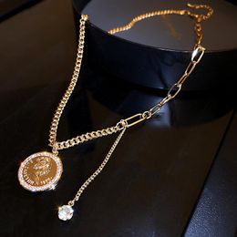 golden chains for girls NZ - Chains Metal Portrait Necklaces For Women Rhinestone Badge Trendy Golden Choker Party Girls Fashion Wedding Jewelry
