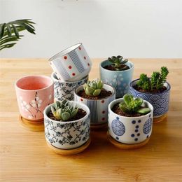 Japanese Style Cloud Ceramic Flower Pot Qinghua Porcelain Garden Succulent Planting Pot Indoor Flower Pot Desktop Decor Vase 211103