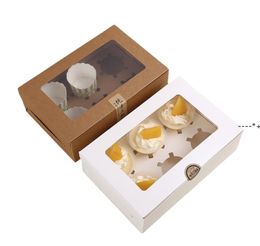 NEWkraft Card Paper Cupcake Box 6 Cup Cake Holders Muffin Cake Boxes Dessert Portable Package Box Six Tray Gift Favor RRB11734